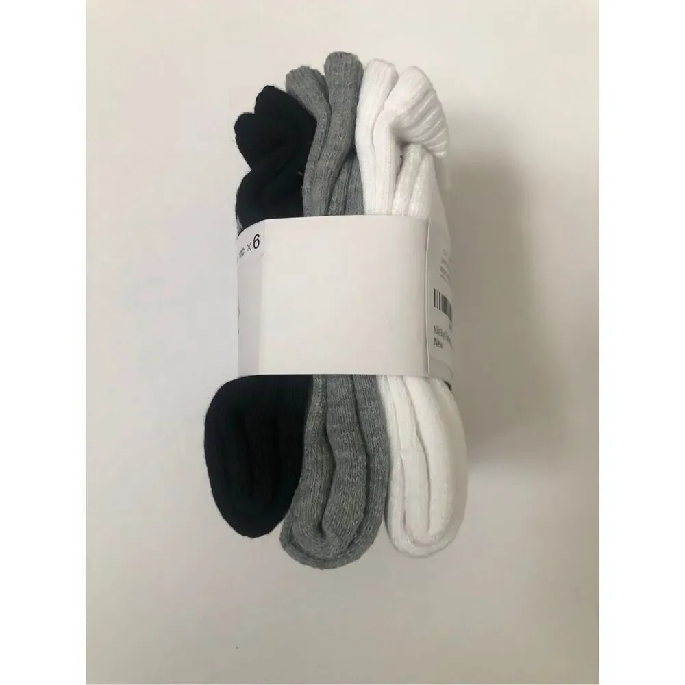 Nike Boys Cushioned Crew Socks 6 Pack (Grey/White/Black) size 7C-10C